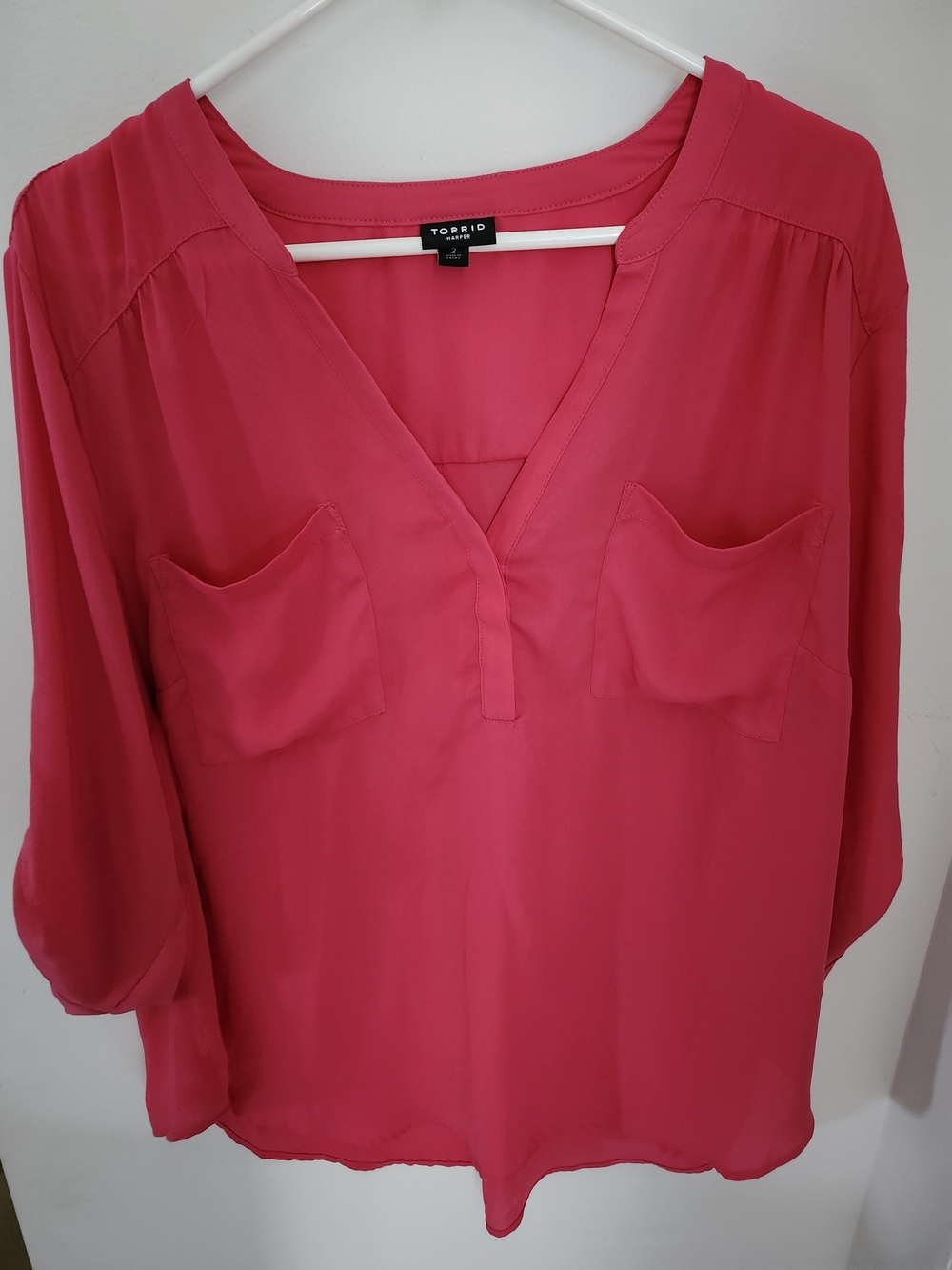 Torrid Women's V-Neck Pocket Blouse in Raspberry Pink